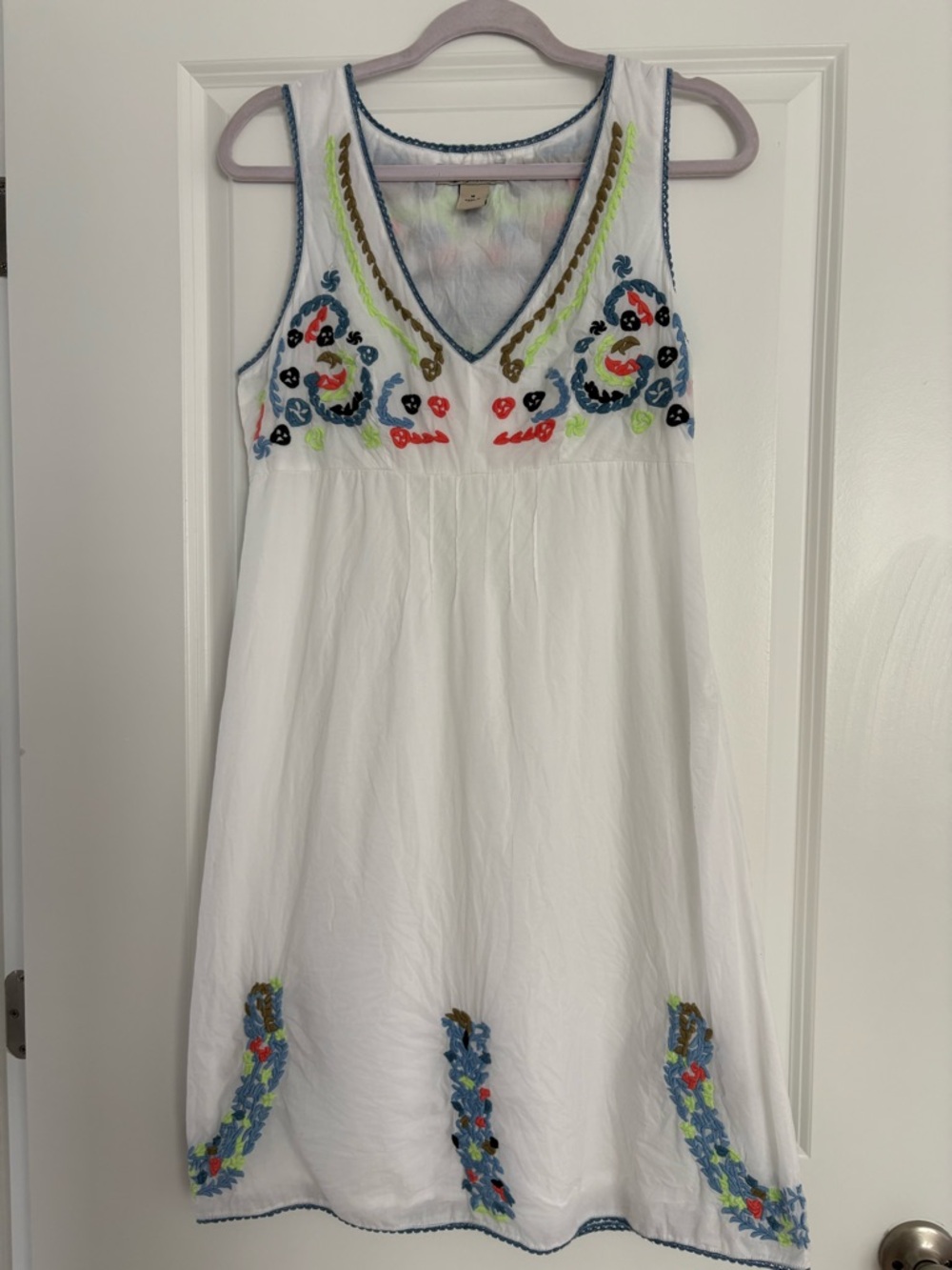 White Embroidered Midi Dress with Multicolor Accents